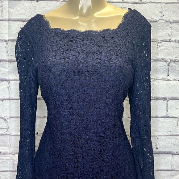Adrianna Papell Womens Navy Blue Lace Overlay Evening Sheath Dress Size 14 - Picture 2 of 8